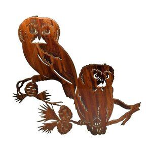 Lazart Saw Whet Owls Pair 20 inch Metal Decorative Laser Cut Wall Art  Rustic